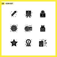 Pictogram Set of 9 Simple Solid Glyphs of human avatar education analysis gear Editable Vector Design Elements