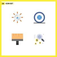 Mobile Interface Flat Icon Set of 4 Pictograms of internet location network global brush Editable Vector Design Elements