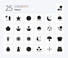 Paquete de iconos de 25 glifos sólidos de la naturaleza, incluida la noche. naturaleza. tierra. loto. floreciente vector