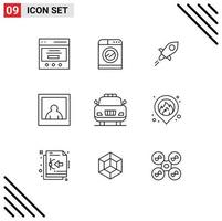 Group of 9 Modern Outlines Set for fire emergency lumens car photo Editable Vector Design Elements