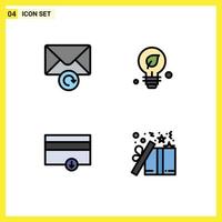 Mobile Interface Filledline Flat Color Set of 4 Pictograms of mail payment ecology idea box Editable Vector Design Elements