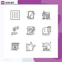 9 User Interface Outline Pack of modern Signs and Symbols of art bureaucracy business bribery presentation Editable Vector Design Elements