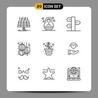 Set of 9 Vector Outlines on Grid for financing new christmas lantern winter Editable Vector Design Elements