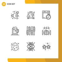 Stock Vector Icon Pack of 9 Line Signs and Symbols for editing jar brower drink beer Editable Vector Design Elements