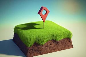 House symbol with location pin icon on earth and green grass in real estate sale photo