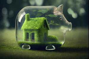 Saving to buy a house or home savings concept with grass growing in shape of house photo