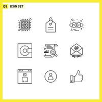 Group of 9 Outlines Signs and Symbols for chart products allergies minidisc devices Editable Vector Design Elements
