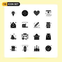 Universal Icon Symbols Group of 16 Modern Solid Glyphs of arrow bell heart alert report Editable Vector Design Elements