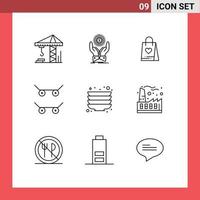 Stock Vector Icon Pack of 9 Line Signs and Symbols for economy plate shopping kitchen skateboard Editable Vector Design Elements