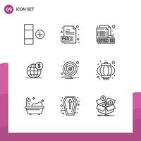 Group of 9 Outlines Signs and Symbols for caution international creative globe global Editable Vector Design Elements