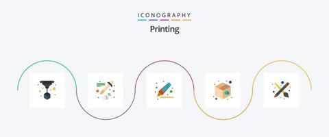 paquete de iconos de 5 planos de impresión que incluye . herramienta. marcador. pintura. imprimir vector