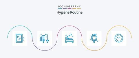 Hygiene Routine Blue 5 Icon Pack Including cleaning. time. bed. sweep. broom vector