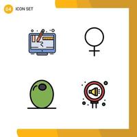 Mobile Interface Filledline Flat Color Set of 4 Pictograms of computer olive screen sign management Editable Vector Design Elements