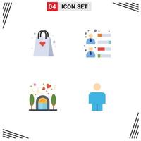 Group of 4 Flat Icons Signs and Symbols for shopping house bag growth lover Editable Vector Design Elements