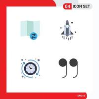 Set of 4 Vector Flat Icons on Grid for map hours launch technology close Editable Vector Design Elements