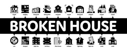 Broken House Building Minimal Infographic Banner Vector