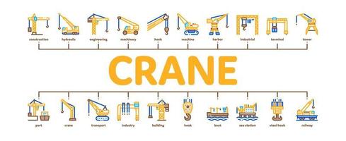 Crane Building Machine Minimal Infographic Banner Vector