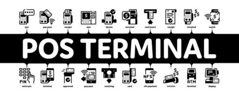 vector de banner de infografía mínima de dispositivo terminal pos