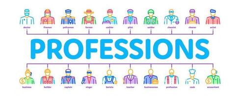 Professions People Minimal Infographic Banner Vector