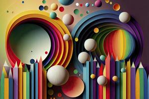 abstract background, vector, plain color, Rainbow geometric bars and circles photo