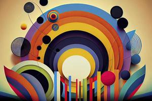 abstract background, vector, plain color, Rainbow geometric bars and circles photo
