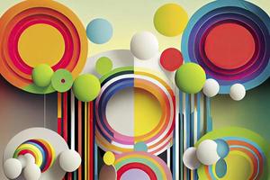 abstract background, vector, plain color, Rainbow geometric bars and circles photo