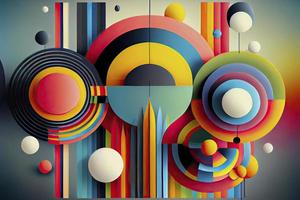 abstract background, vector, plain color, Rainbow geometric bars and circles photo