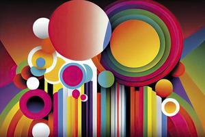 abstract background, vector, plain color, Rainbow geometric bars and circles photo