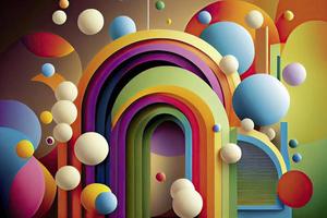 abstract background, vector, plain color, Rainbow geometric bars and circles photo