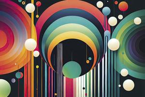 abstract background, vector, plain color, Rainbow geometric bars and circles photo