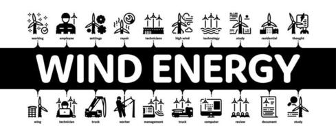 vector de banner infográfico mínimo de técnicos de energía eólica