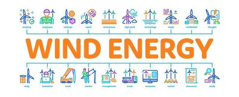 vector de banner infográfico mínimo de técnicos de energía eólica