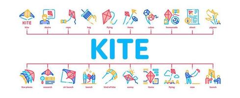 Kite Flying Air Toy Minimal Infographic Banner Vector