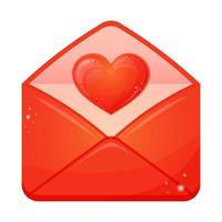 Red envelope with shining heart. Love message. Symbol of Valentine's day. Giving love mail. Vector illustration for design isolated on white background.