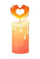 Candle love with fire in heart shape. Valentines day. Vector illustration for design isolated on white background.