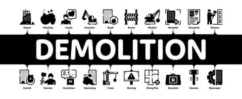 Demolition Building Minimal Infographic Banner Vector