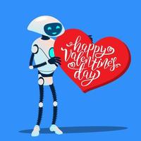 Robot With Huge Red Heart, Happy Valentines Day Vector. Isolated Illustration vector