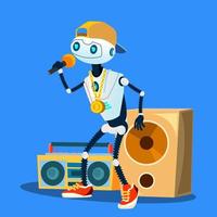 Robot Rapper In Cap, Glasses And Pendant On Chest Vector. Isolated Illustration vector