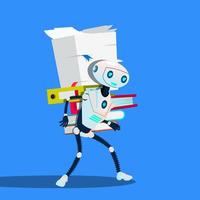 Robot Is Carrying Stack Of Office Folders Vector. Isolated Illustration vector