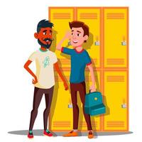 Teenagers Near Lockers In College Vector. Isolated Illustration vector