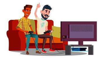 grupo de amigos adolescentes jugando videojuegos en el vector del sofá. ilustración aislada