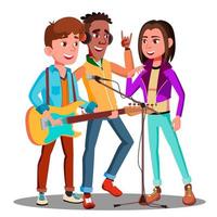 Teen Rock Band Playing Music On Guitar Vector. Isolated Illustration vector