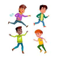 Running Kids Boys Sport Exercising Set Vector