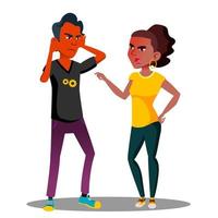 Teenager Guy Covering His Ears With His Hands To Not Hear Anything From Girlfriend Vector. Isolated Illustration vector