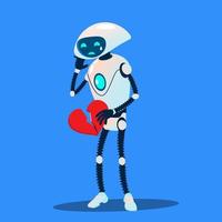 Crying Robot Holding A Broken Heart In Hands Vector. Isolated Illustration vector