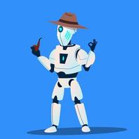 Robot Detective In Hat And Tobacco-Pipe Vector. Isolated Illustration vector