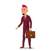 Man In Business Suit, With A Briefcase In Hand And With Color Eroquois On His Head Vector Flat Cartoon Illustration