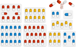 grande conjunto colorido diferentes tipos de pílulas png