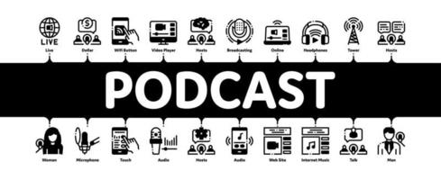 vector de banner infográfico mínimo de podcast y radio