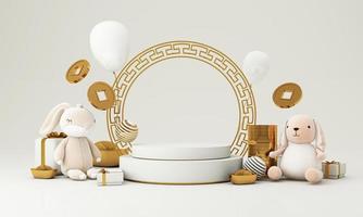 2023 Happy Chinese new year with rabbit zodiac sign and red color background for banner, greeting card, flyers, poster. illustration design Chinese Translation happy Chinese new year 3d rendering photo